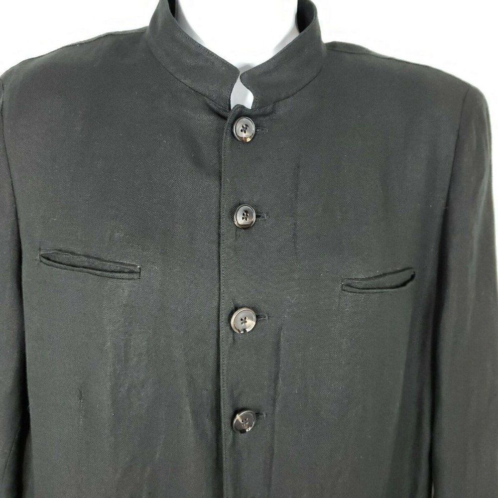 Ralph Lauren Black Label Linen Jacket Blazer 14 Mandarin Collar Made USA